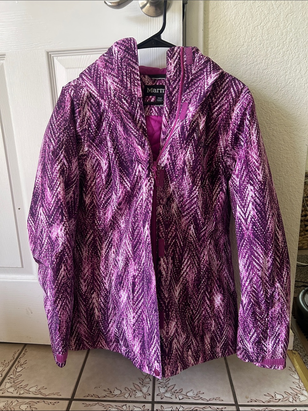 Marmot Women's Purple Patterned Ski Jacket with Hood